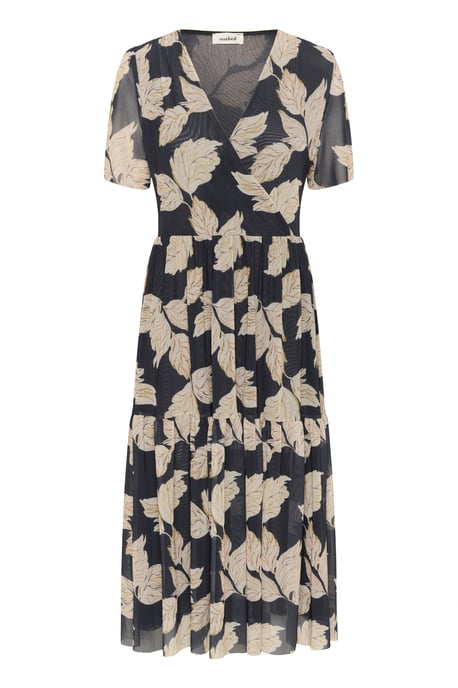 Jersey dress Feminine Silhouette Navy Leaf Print - Image 4