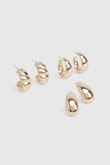 3 Pack Gold Chunky Hoop Earrings - Image 2