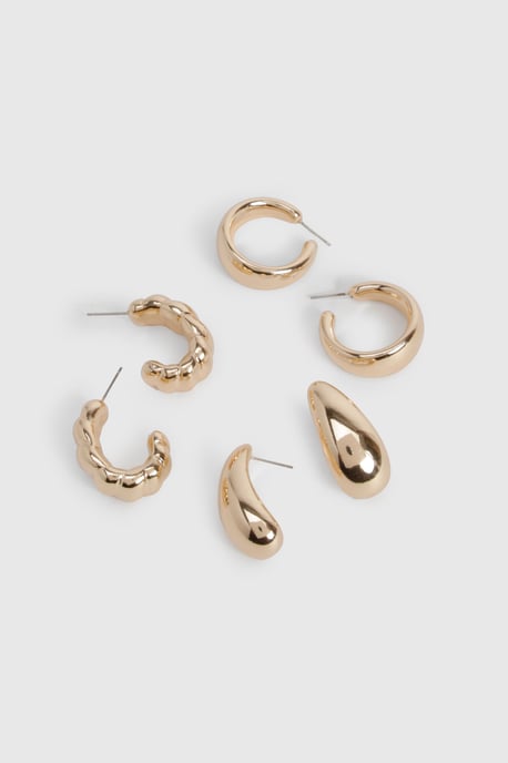 3 Pack Gold Chunky Hoop Earrings - Image 3