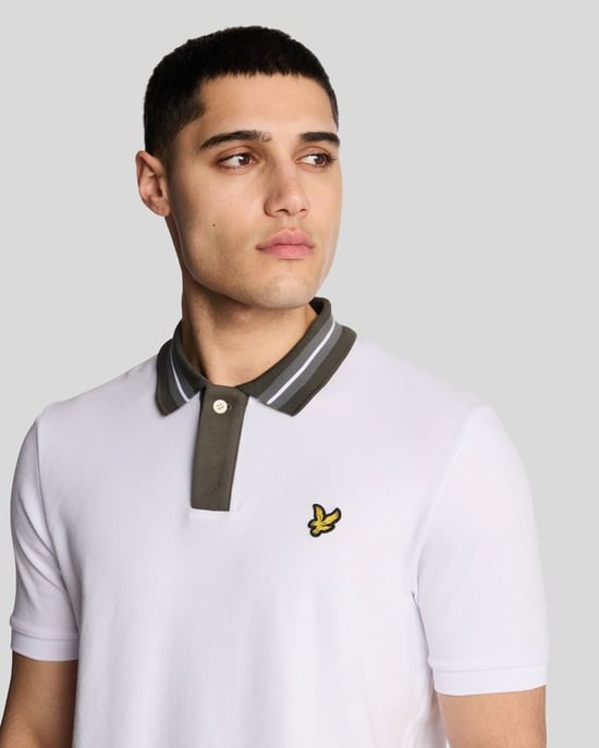 Lyle & Scott Kontrastkantad Krage Polo T-shirt - Vit - Image 4