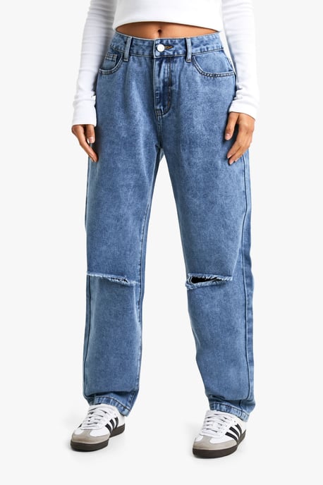 Petite High Waist Distressed Mom Jeans - Image 4