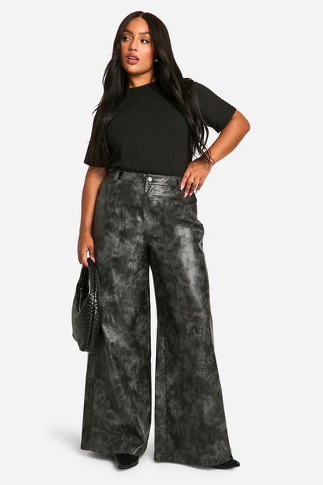 Plus Washed Faux Leather Wide Leg Trouser - Image 1