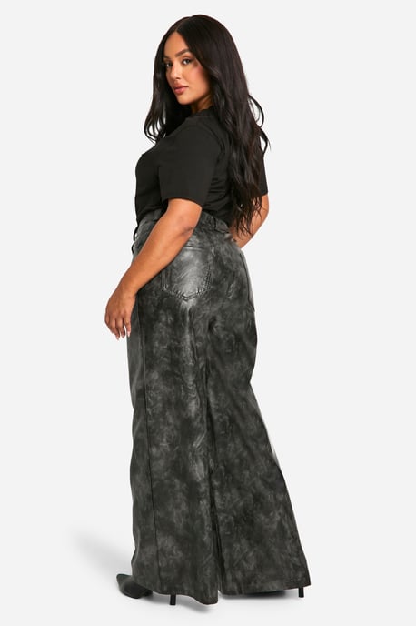 Plus Washed Faux Leather Wide Leg Trouser - Image 2