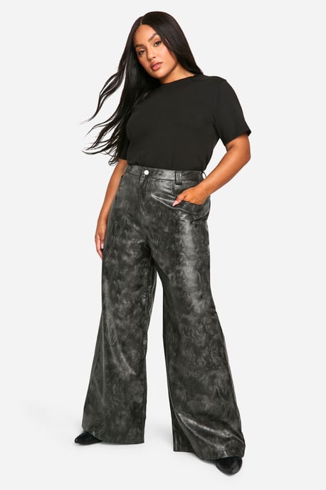 Plus Washed Faux Leather Wide Leg Trouser - Image 3