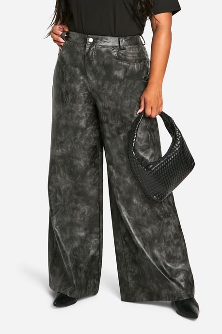 Plus Washed Faux Leather Wide Leg Trouser - Image 4
