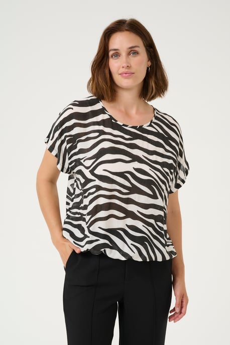 Sleeveless blouse Loose fit Black/Chalk Animal Print - Image 3