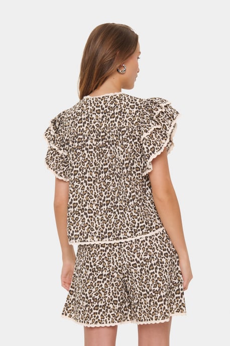 Blouse with short sleeve Regular fit Creme Leopard Strokes - Image 3