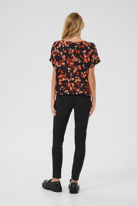 Blouse with short sleeve Relaxed fit Red Flower - Image 2