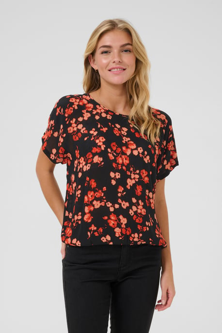 Blouse with short sleeve Relaxed fit Red Flower - Image 3