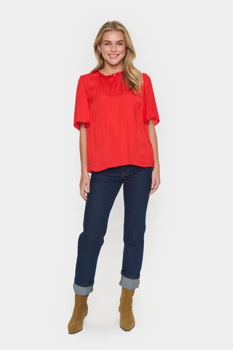 Blouse with short sleeve Loose fit Flame Scarlet - Image 1