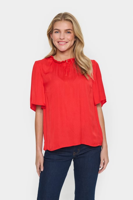 Blouse with short sleeve Loose fit Flame Scarlet - Image 2