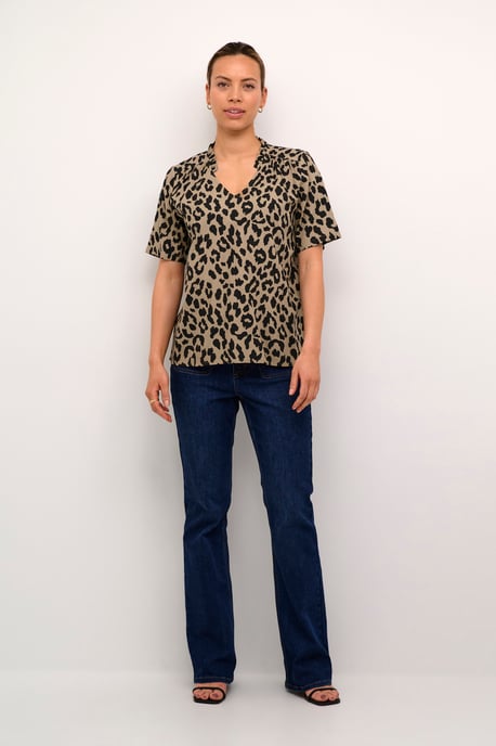 Blouse with short sleeve Regular fit Brown/Black Animal Print - Image 1