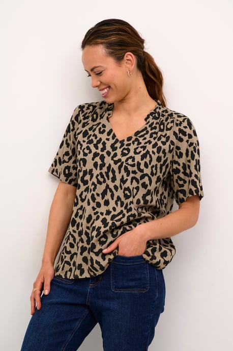 Blouse with short sleeve Regular fit Brown/Black Animal Print - Image 2