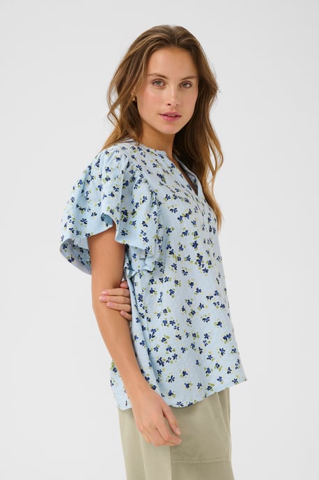 Blouse met korte mouwen Relaxed fit Blue Flower floral - Image 3