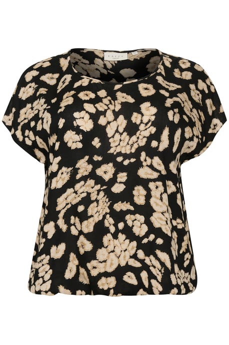 Blouse with short sleeve Loose fit Black/Sand Leo Print - Image 4