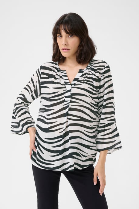 Blouse with short sleeve Regular fit Chalk/Black Animal - Image 3