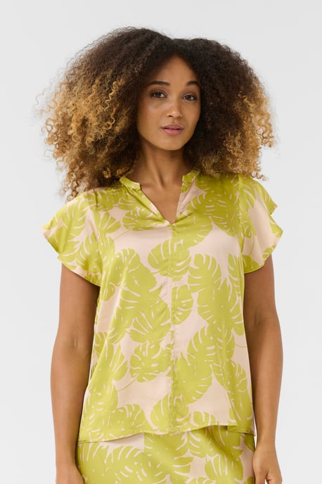 Blouse with short sleeve Relaxed fit Green Palm Leaves - Image 3