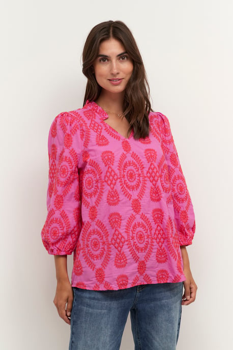 Blouse with short sleeve Casual fit Fuchsia Pink - Image 3