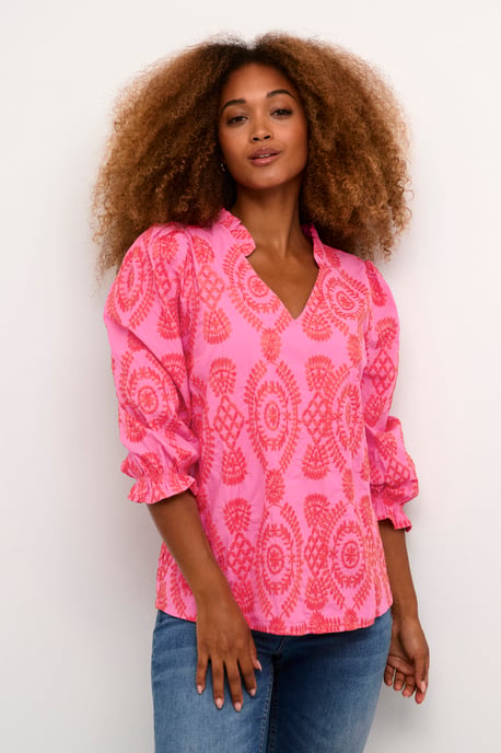Blouse with short sleeve Casual fit Fuchsia Pink - Image 4