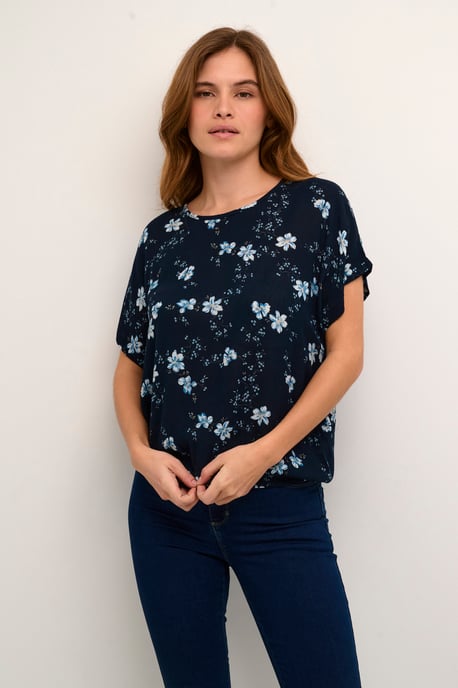 Blouse with short sleeve Relaxed fit Midnight marine little flower - Image 4