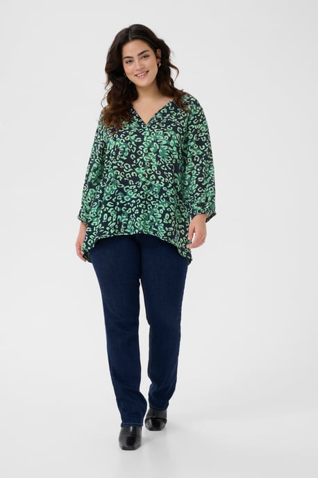Blouse with short sleeve Regular fit Green Leopard - Image 2