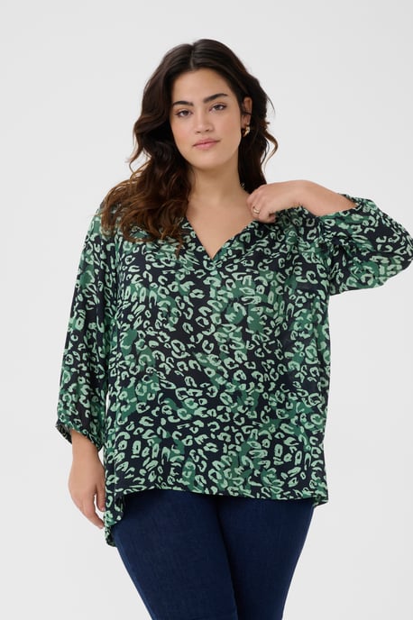 Blouse with short sleeve Regular fit Green Leopard - Image 5