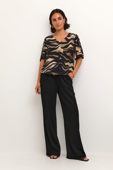 Blouse with short sleeve Regular fit Black/Brown Tiger Print - Image 1