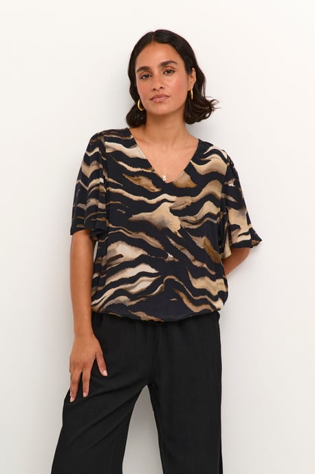Blouse with short sleeve Regular fit Black/Brown Tiger Print - Image 2