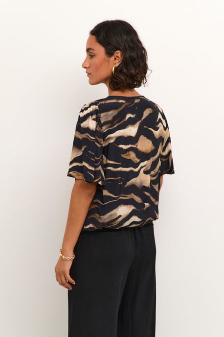 Blouse with short sleeve Regular fit Black/Brown Tiger Print - Image 3