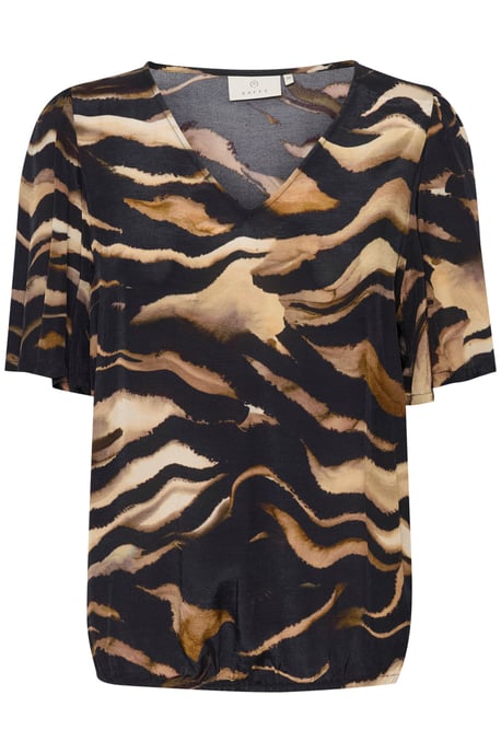 Blouse with short sleeve Regular fit Black/Brown Tiger Print - Image 4