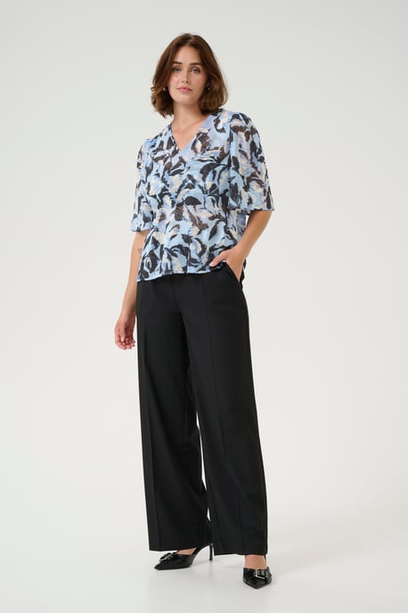 Blouse with short sleeve A-shape Blue Flower Print - Image 1