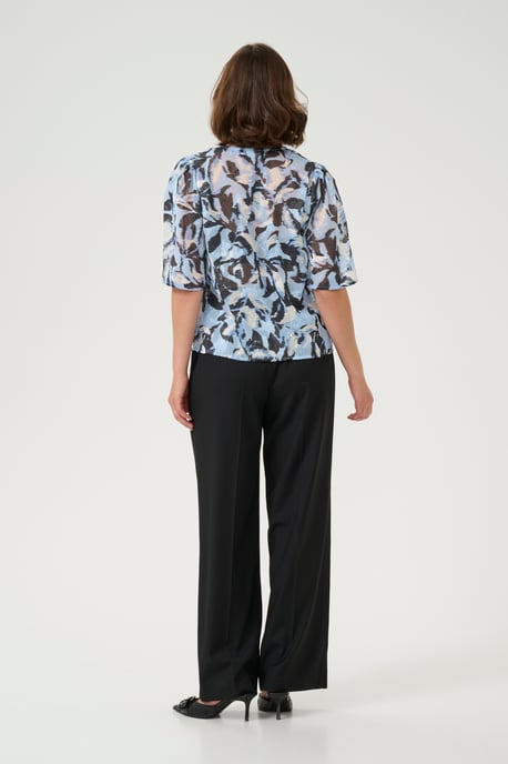 Blouse with short sleeve A-shape Blue Flower Print - Image 2