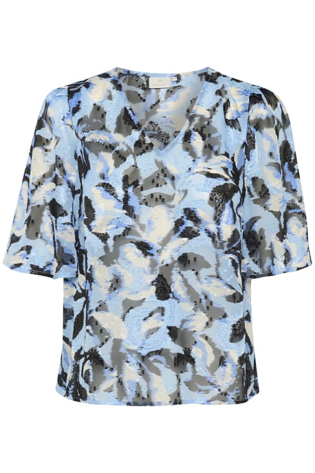 Blouse with short sleeve A-shape Blue Flower Print - Image 4