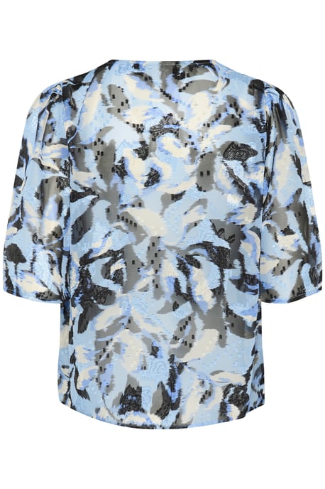 Blouse with short sleeve A-shape Blue Flower Print - Image 5