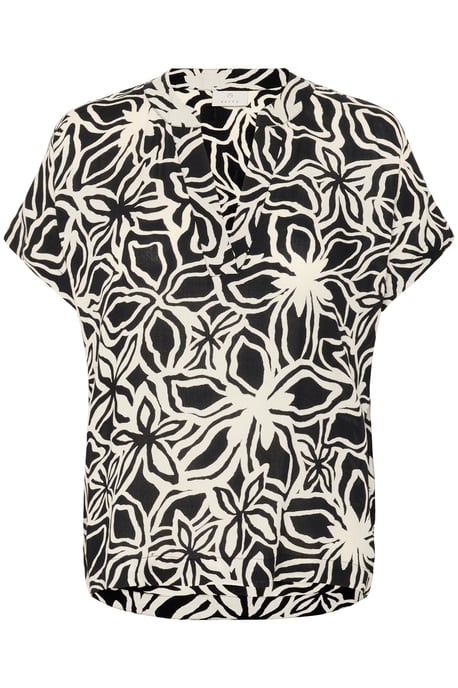 Blouse with short sleeve Regular fit Black / Light Beige Flower - Image 4
