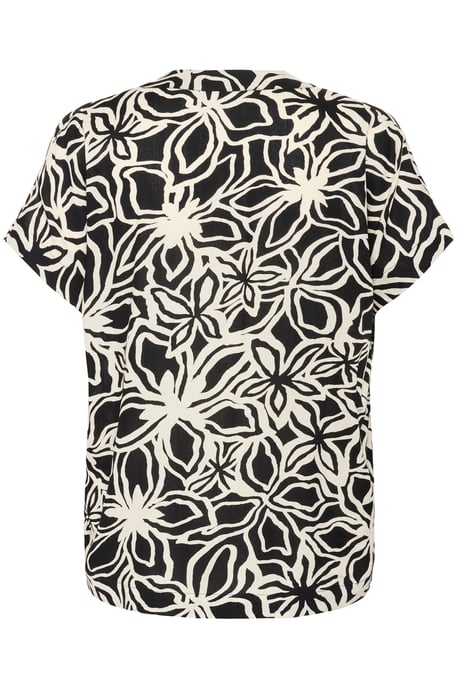 Blouse with short sleeve Regular fit Black / Light Beige Flower - Image 5