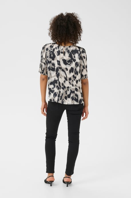 Blouse with short sleeve Regular fit Grey Leopard Print - Image 2