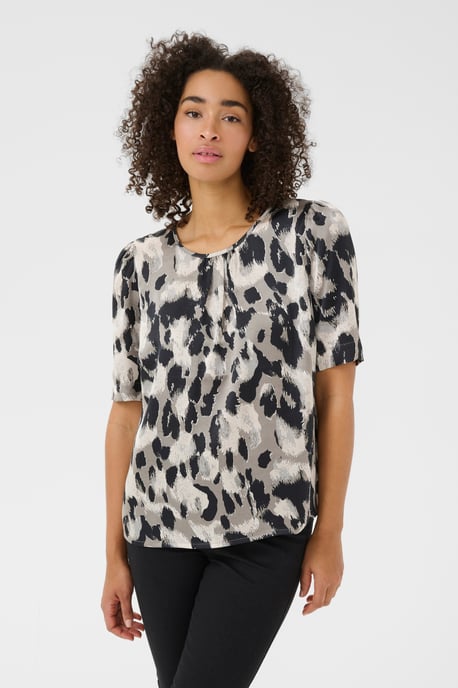 Blouse with short sleeve Regular fit Grey Leopard Print - Image 3