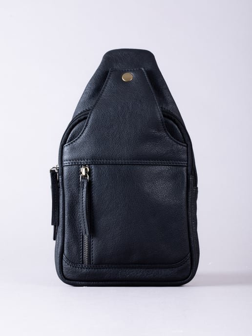 Explorer Leather Sling Bag in Black - Image 2