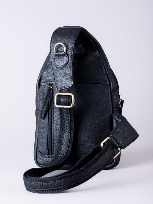 Explorer Leather Sling Bag in Black - Image 5