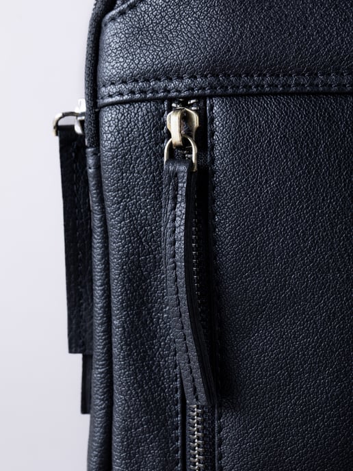 Explorer Leather Sling Bag in Black - Image 6