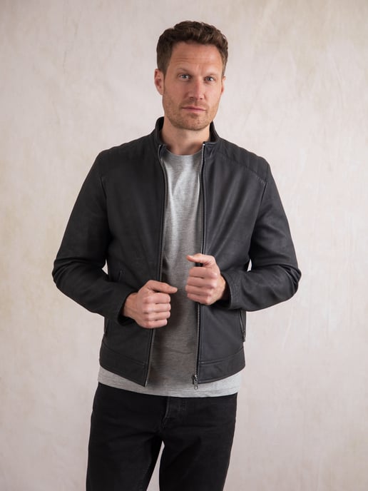 Crook Leather Jacket in Navy - Image 3