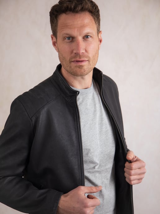 Crook Leather Jacket in Navy - Image 5