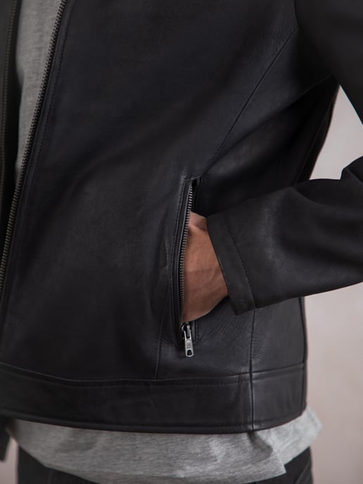 Crook Leather Jacket in Navy - Image 6