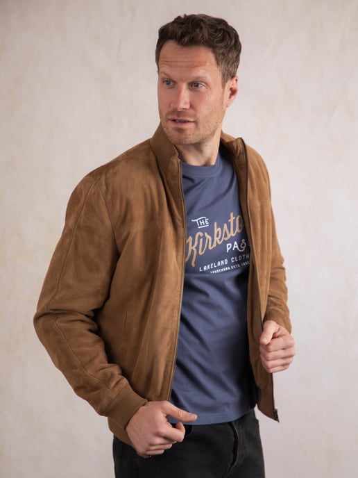 Dalston Suede Bomber Jacket in Biscuit - Image 1