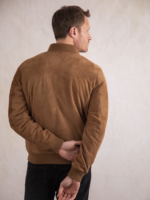 Dalston Suede Bomber Jacket in Biscuit - Image 4