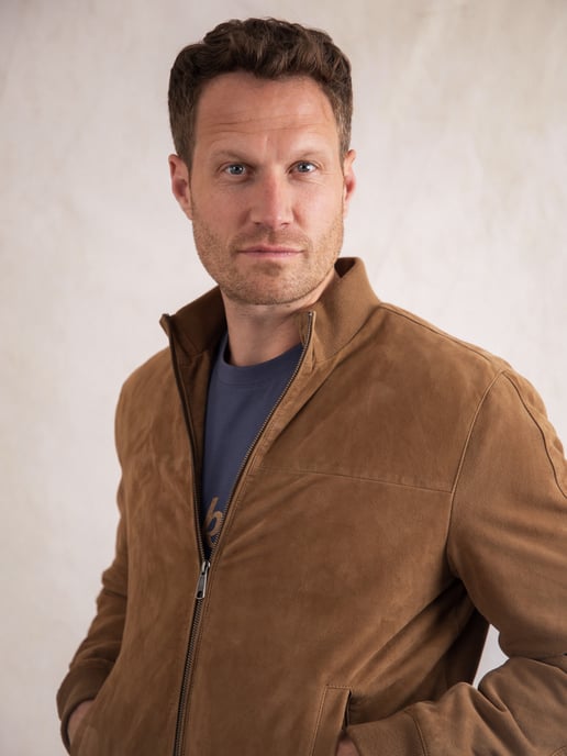Dalston Suede Bomber Jacket in Biscuit - Image 5