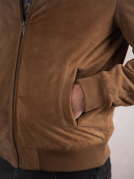 Dalston Suede Bomber Jacket in Biscuit - Image 6