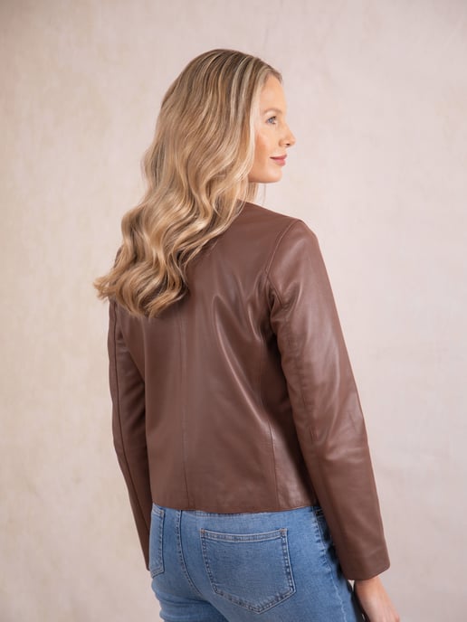 Lindal Button Down Leather Jacket in Tan - Image 3