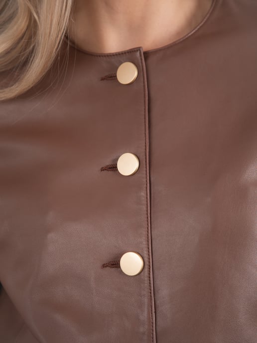 Lindal Button Down Leather Jacket in Tan - Image 5